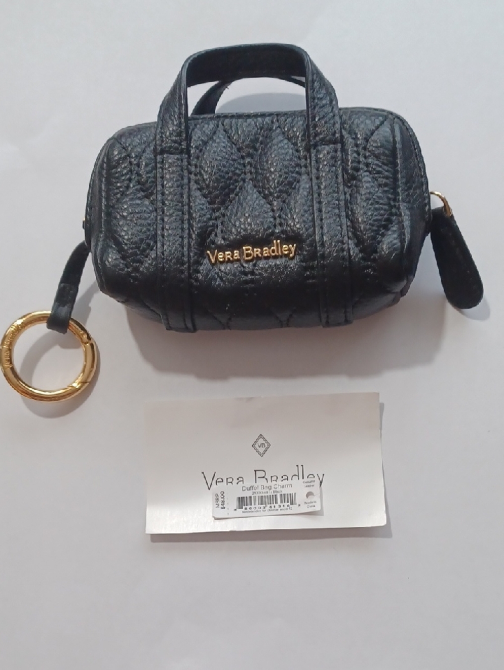 Vera Bradley Black Leathet Quilted Mini Satchel Keychain